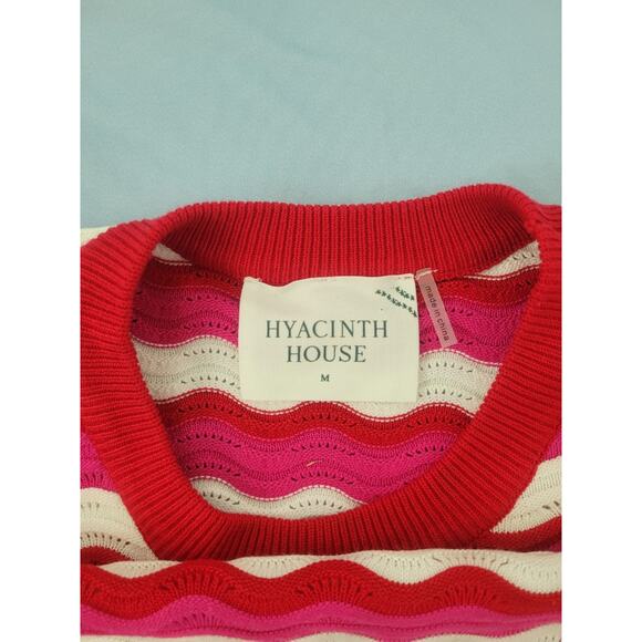Hyacinth House Ruby Wave Stripe Callie Crewneck Sweater Size M Red Pink - Picture 3 of 7